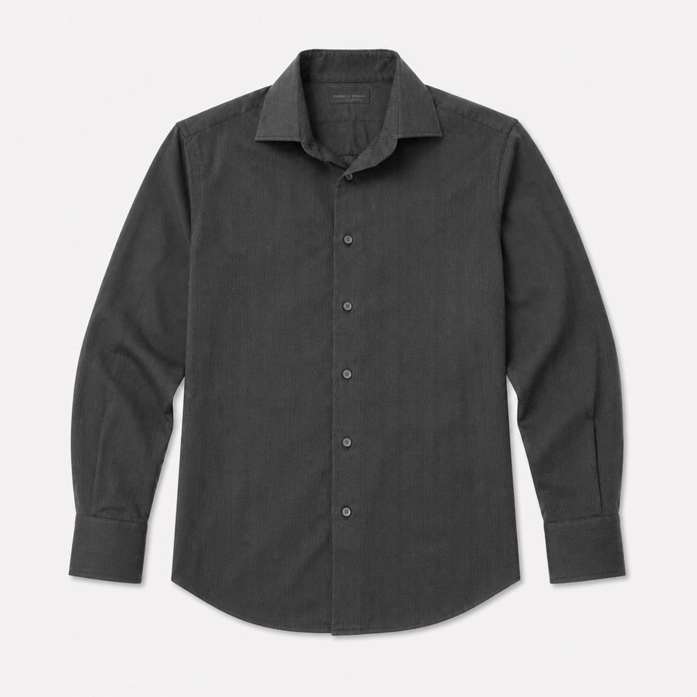 Express Studio Mens Large Black Herringbone Dress Shirt Button Front Long Sleeve